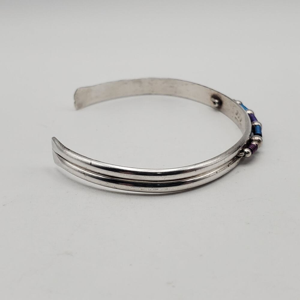 Sterling Silver 925 Vintage Wire Twist Detail Petite Cuff Bracelet Signed PJP - Picture 3 of 10